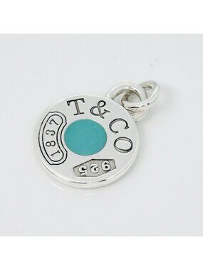 Tiffany 1837 Round Charm or Pendant in Blue enamel and Sterling Silver